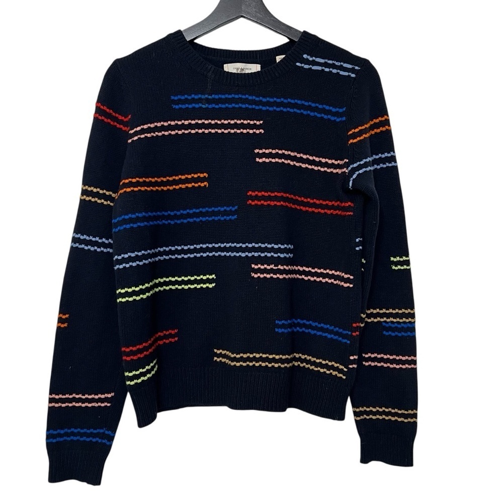 Chinti & Parker Cashmere Stripe Crewneck Sweater Navy Blue Small Contemporary